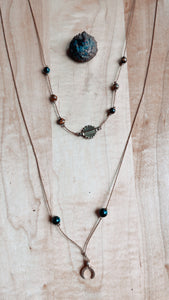 Tigers Eye + Gold Sheen Obsidian Crescent Moon Set *made to order*